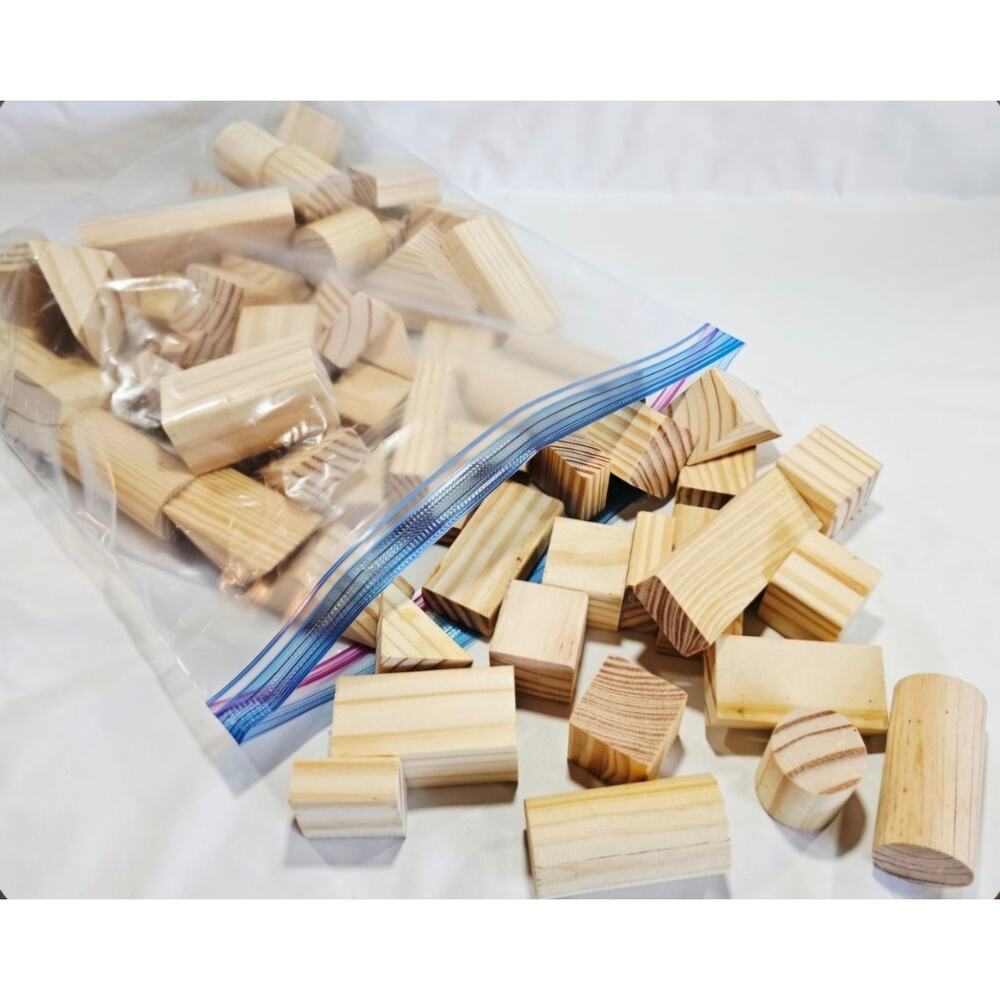 Vintage Wooden Blocks Lot Of 68 Geometric Shapes Wood Building Toy